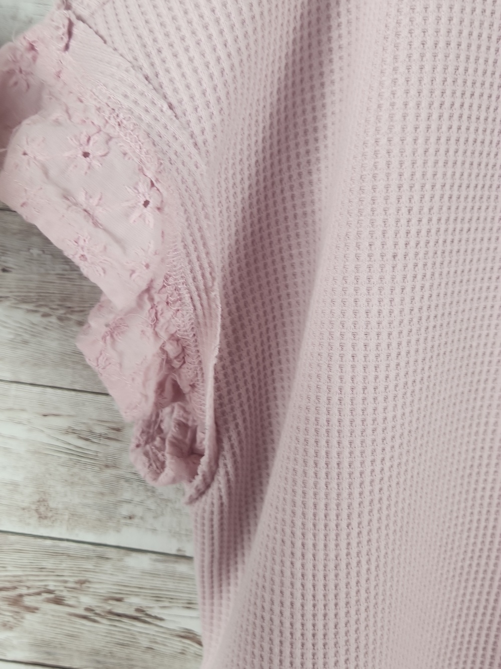 Waffle Knit Short Sleeve Top - Light Pink - Picture 5 of 7